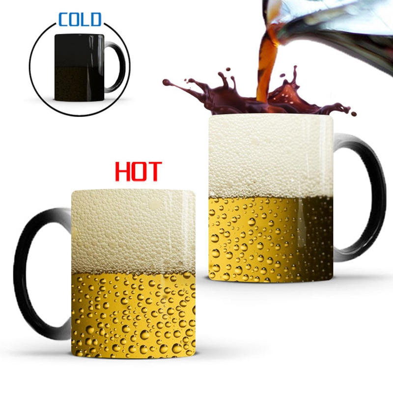 Thermochromic Funny Beer Bubble Color Changing Cup Ceramic Coffee Mug Office Cups Household Wine Glass Kitchen Supplie