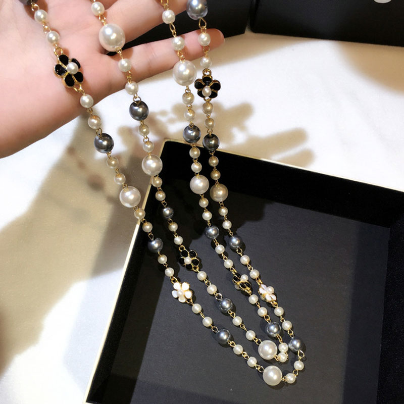 Klassiske dobbeltlag simuleret perlekæde til kvinder bijoux luksus smykker lang halskæde fint til mor