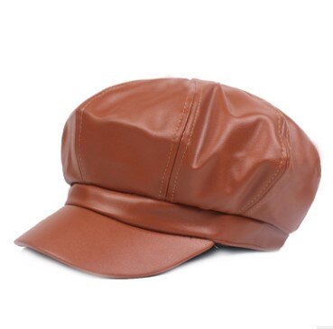 SILOQIN-Sombrero de cuero para mujer, gorra ajustable con Cierre trasero, octogonal Simple, para turismo y ocio, tendencia de invierno: Khaki