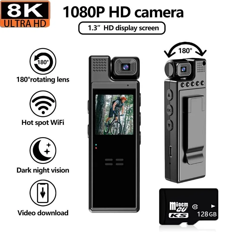 Xiaomi 8k hd mini actiecamera met wifi, 180 ° draaibare achterclip, ir-nachtzicht, sportcamera, reiscamera, fietser, videorecorder: Rood