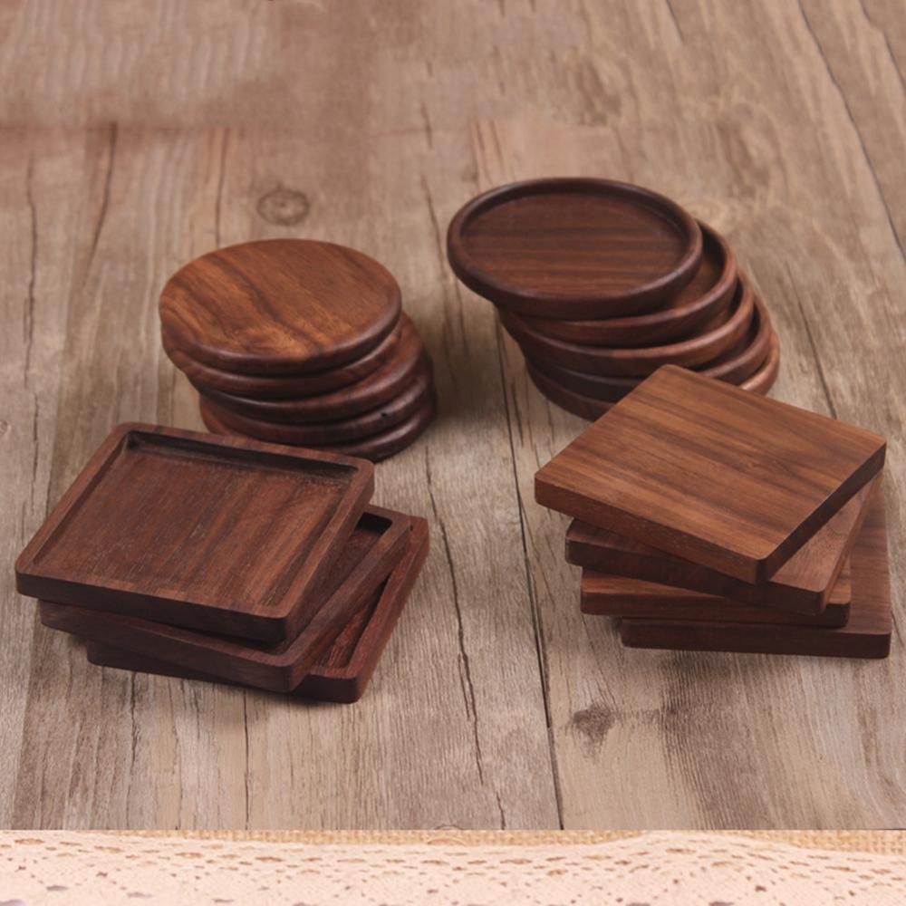 Round/Square Walnut Wood Coasters Placemats Decor Square Round Heat Resistant Drink Mat Home Table Tea Coffee Cup Pad