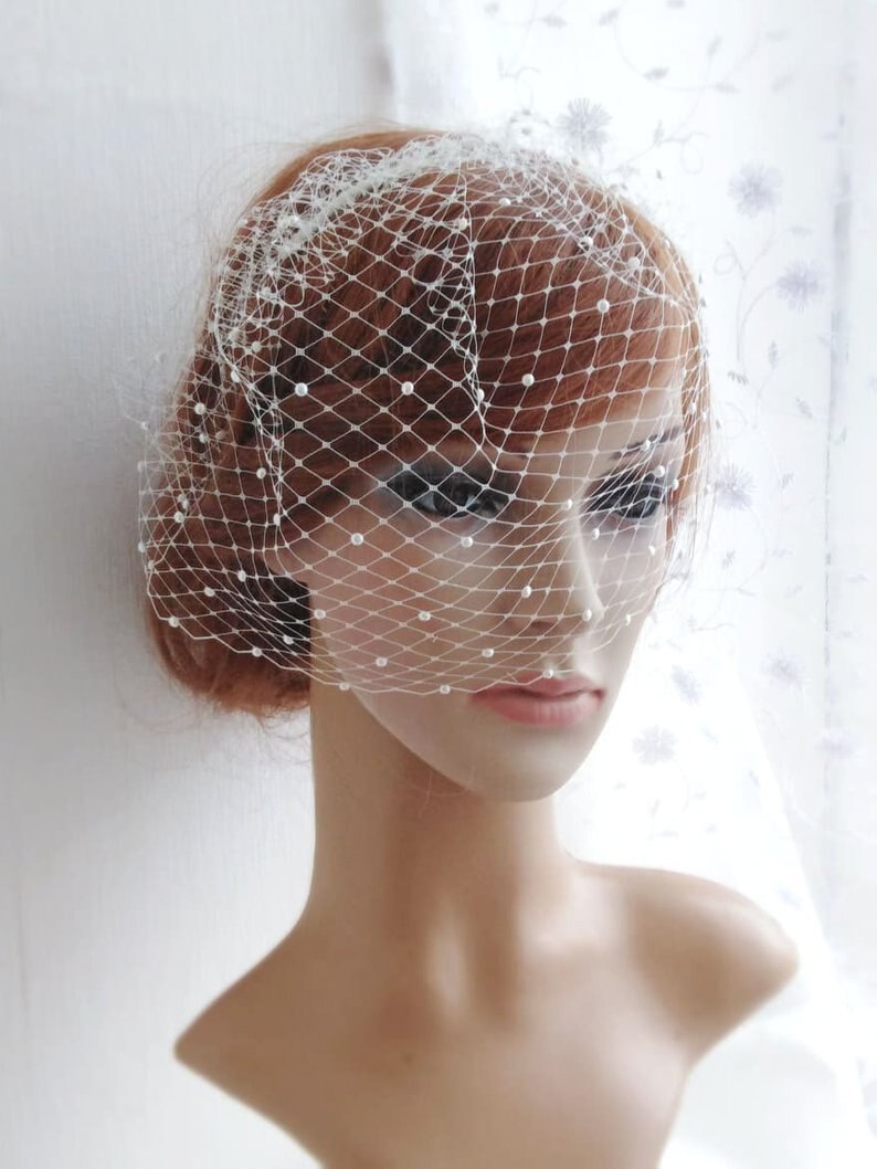 Bridal Birdcage Veil and Bride Beaded Birdcage Veil, Blusher Veil,Short Veil