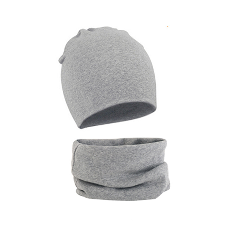 2 Teile/satz Weiche Baumwolle Baby Hütte Schal Einfarbig Herbst Winter Warme Baby Jungen Mädchen Kappe Mützen freundlicher Hütte Motorhaube: grau