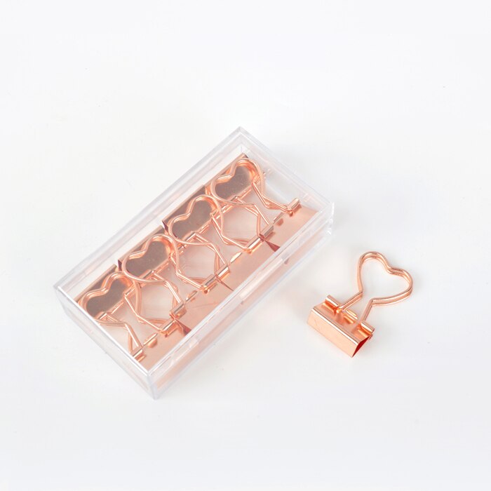 Trombone en métal or Rose avec coeur d&#39;amour, papeterie Kawaii pour bureau, papeterie scolaire