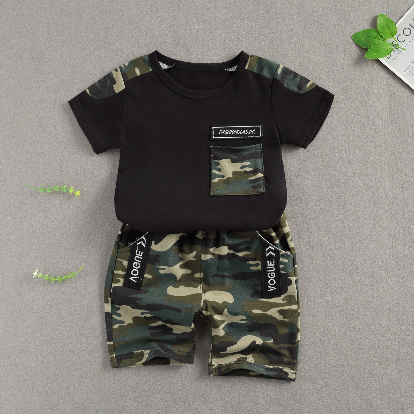Focosorn – ensemble de vêtements d'été pour bébés garçons de 1 à 4 ans, imprimé Camouflage, manches courtes, poche, Short