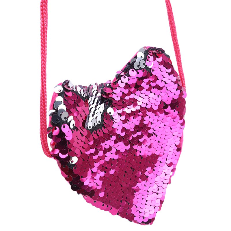 Sequins Loving Heart Kids Coin Bag Shoulder Girls Mini Messenger Bag Small Coin Purse Children Handbags: rose red silver