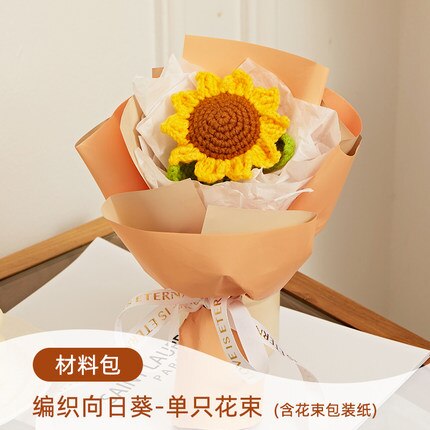 Year DIY Kit Woolen Thread DIY Knitting Material Tulip Sunflower Daisy Bouquet Suit Handmade Crochet Decoration: 1