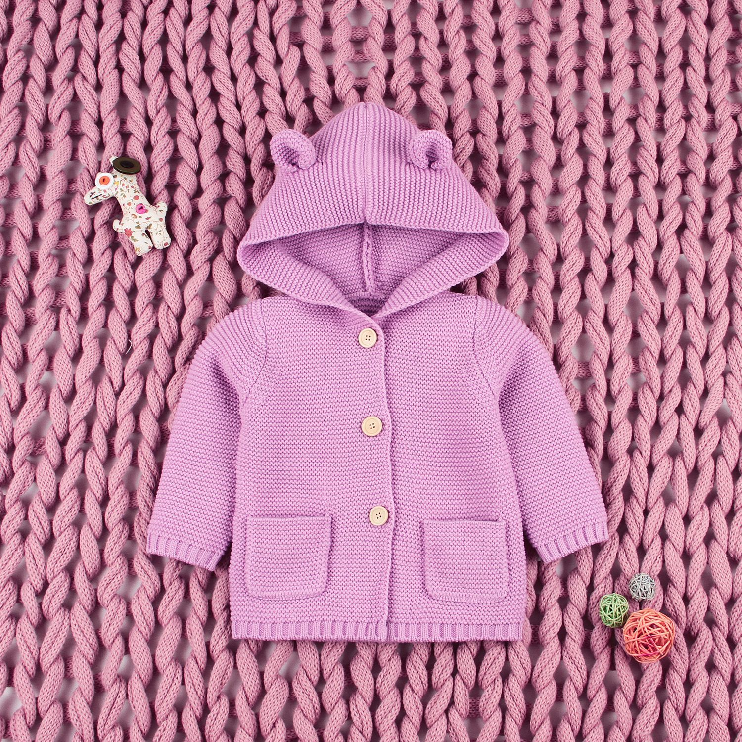 Nyfødt baby pige jakke langærmet baby strikket frakke efterår børn overtøj hættetrøje frakke til dreng lyserød jakke til pige 6m-18m: Lyserød / 6m højde 59-66cm