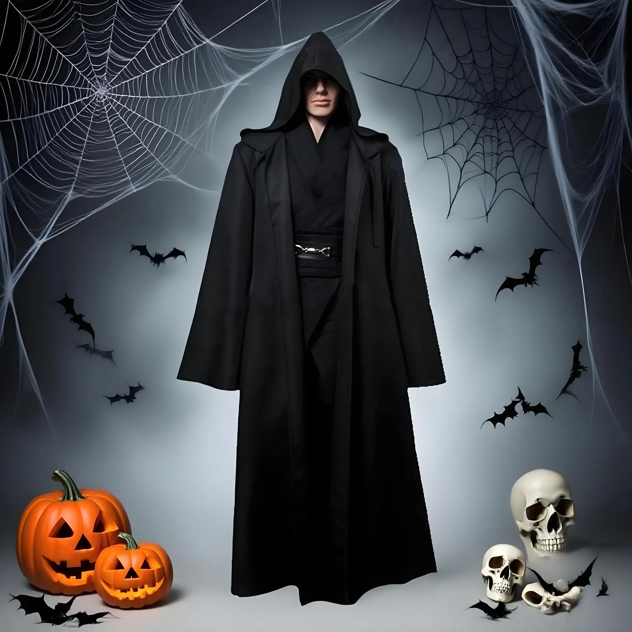 Black Cape Cloak Warrior Costume for Adults Vampire Cape with Hood Adult Halloween Cosplay Vampire Christmas Costume Robe Cape