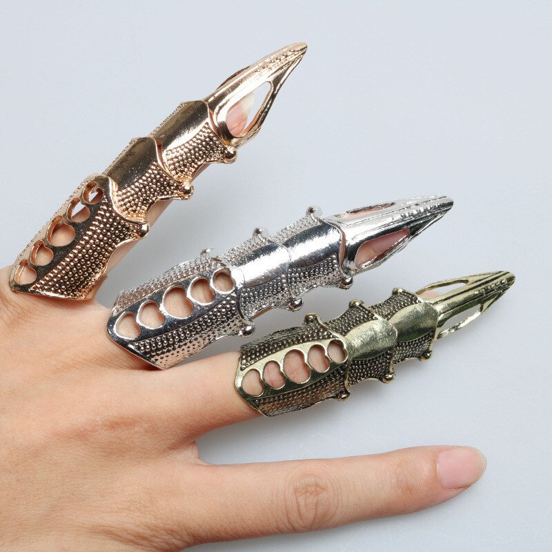 Finger Ornament Movable Gothic Punk Rock Metal Joint Armor Ring For Men Women Exaggerated Long Knuckle Full Finger Claw Ring