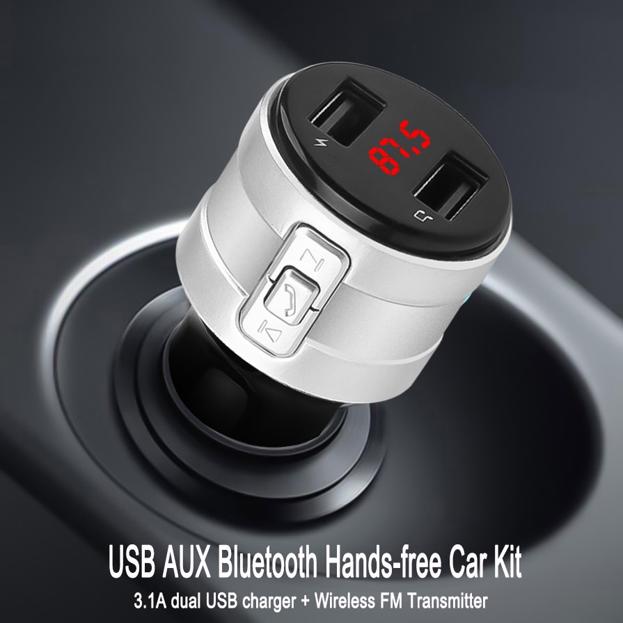 Transmisor modulador con Bluetooth 4,2, Cargador USB Dual, manos libres, receptor de Audio inalámbrico, AUX, 3.1A, Carga de coche