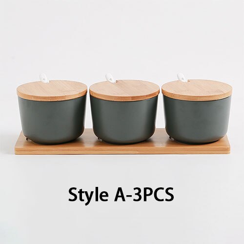 Kitchen Ceramic Spice Rack Salt Shaker And Pepper Shaker Jars For Spices With Cover Storage Bottle Box Holder Cooking Tools: Style A-3PCS