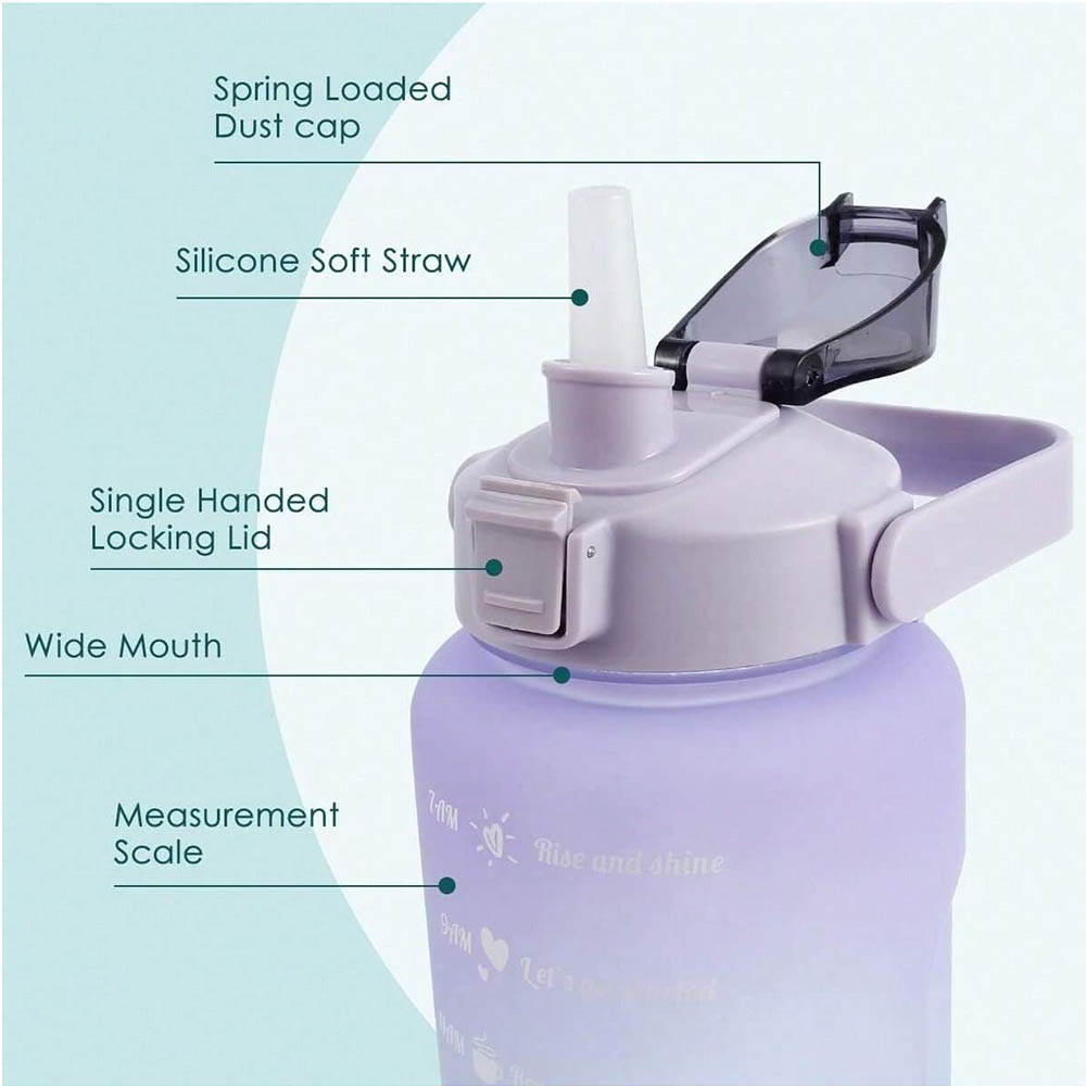 Botella de agua de 2L, botella de agua motivacional con marcador de tiempo y capacidad, taza de agua deportiva sin BPA, Fitness, gimnasio, ejercicio para correr