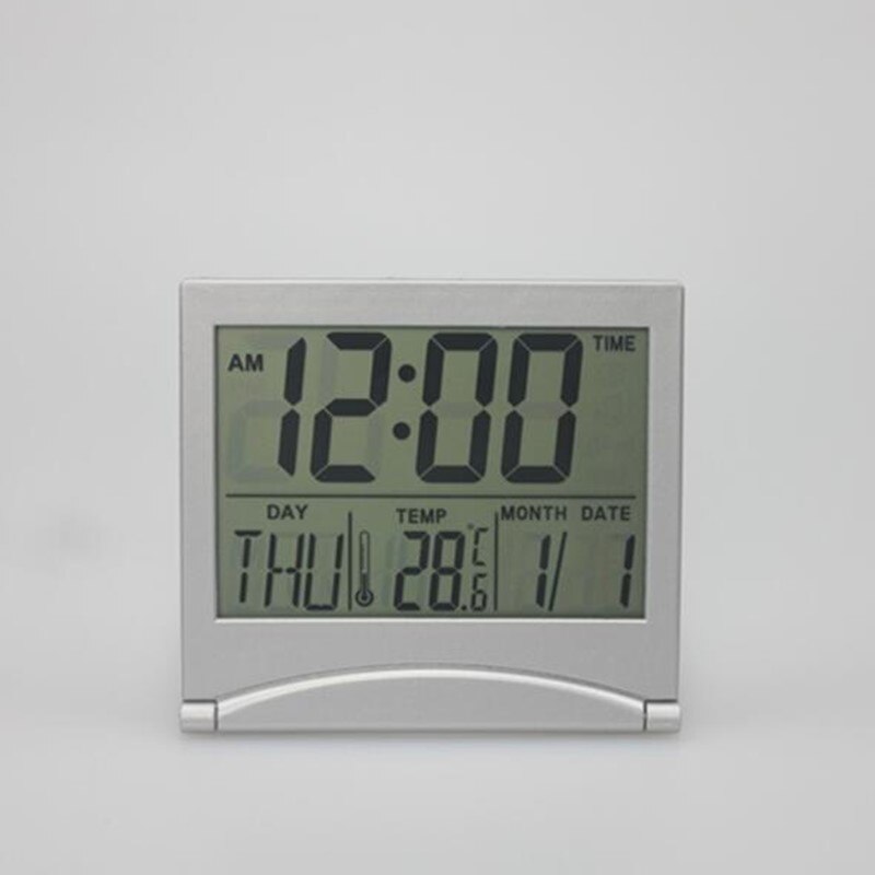 Foldable Digital Alarm Clock Portable Travel Electronic Clock Perpetual Calendar Temperature Time LCD Alarm Clock for Home Decor: White LCD Clock