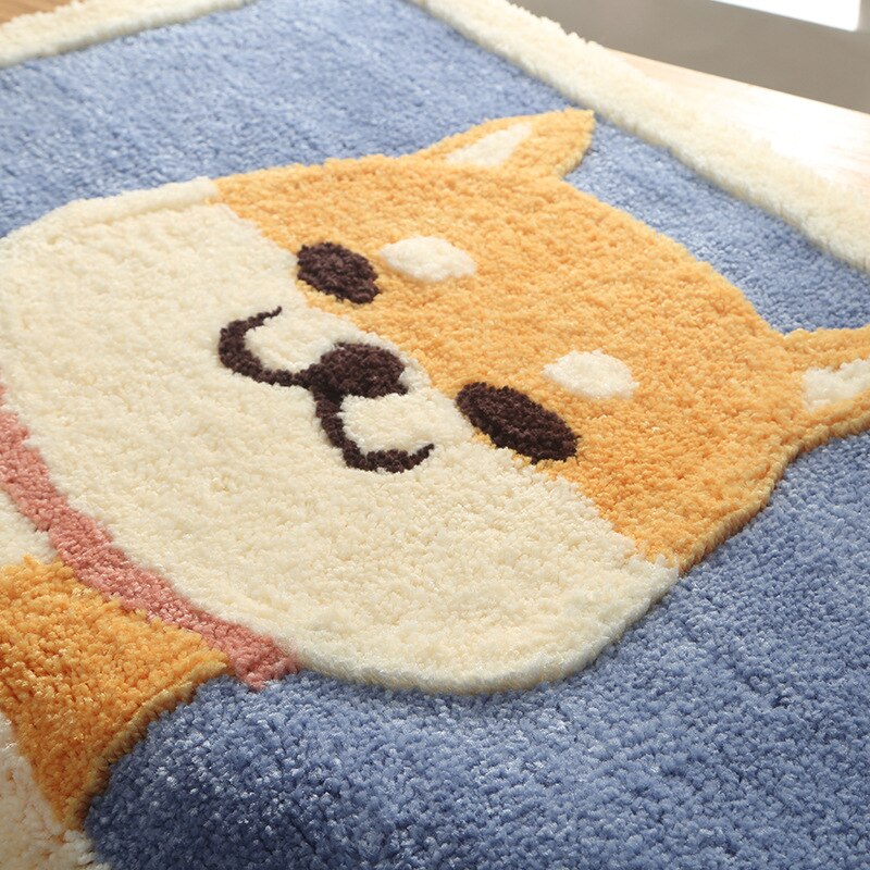 Tegneserie flocking skridsikker dørmåtte absorbere vand gulvmåtte tæppe bademåtte shiba inu corgi hund køkken soveværelse tatami tapete tæppe