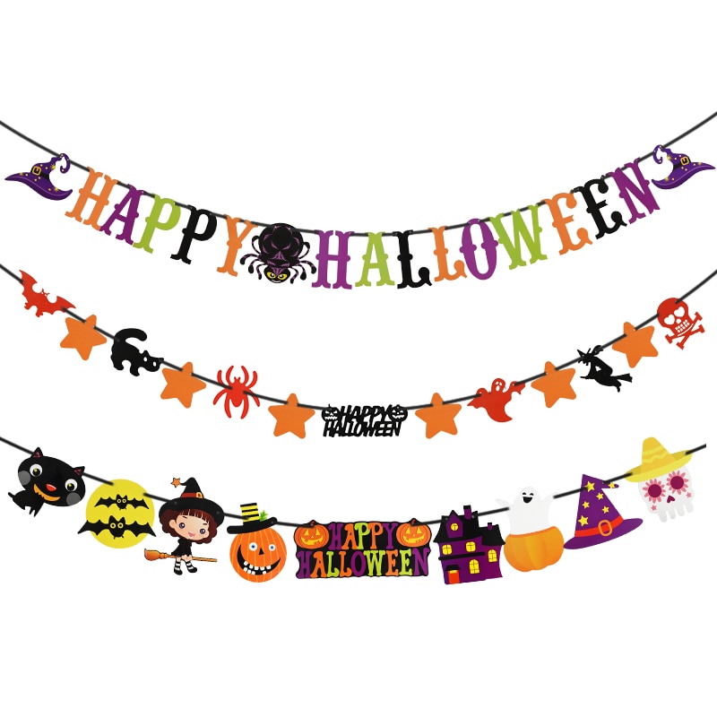 Halloween dekoration tegneserie kat stjerne flagermus heks græskar brev glad halloween banner bunting flag halloween fest hængende indretning