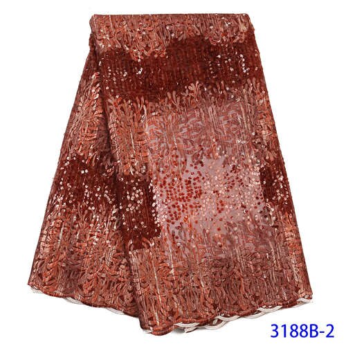 Nigeriaanse Kant Stof Tule Kant Afrikaanse Stof Kant Geborduurde Veters Met Pailletten KS3188B