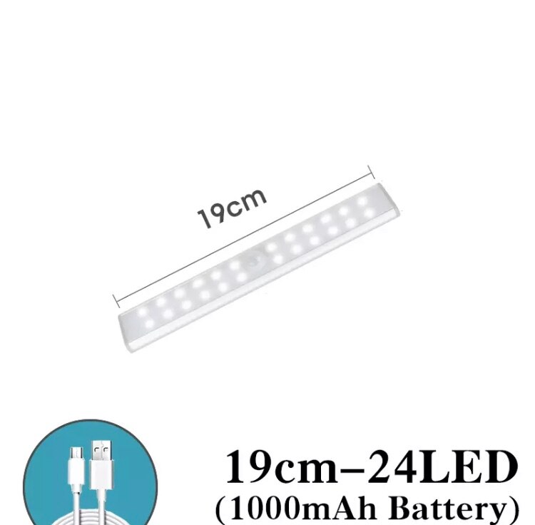 Hvid ledet natlys bevægelsessensor trådløs usb genopladelig 20 30 40 50cm natlampe til køkken canbinet væg: 19-24