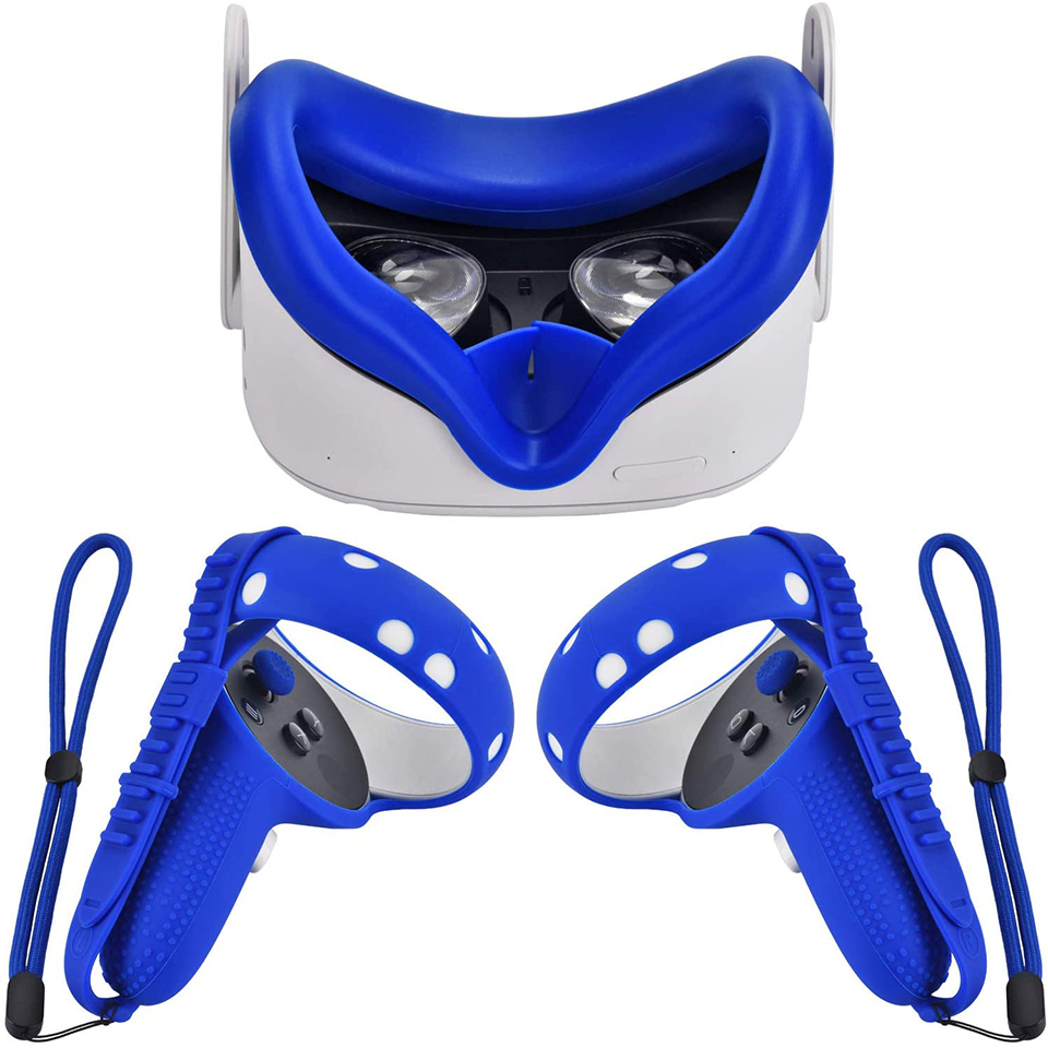 VR Silicone Accessory Kit With Lens Cover Controller Cover For Oculus Quest 2 Eye Pad Touch Grips Hand Strap