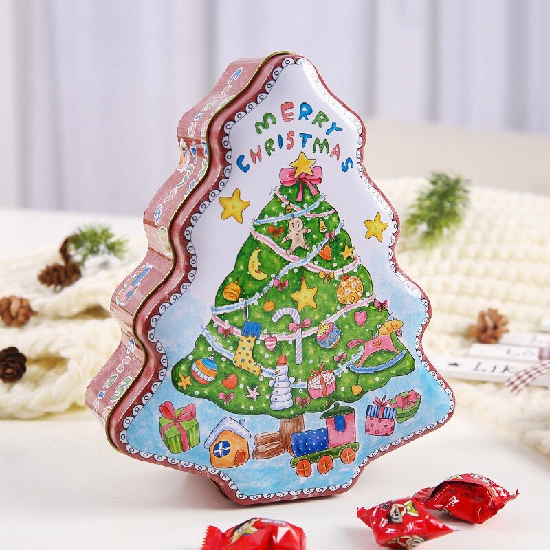 Portable Christmas Box Theme Tin Case Decorative Candy Box Storage Container