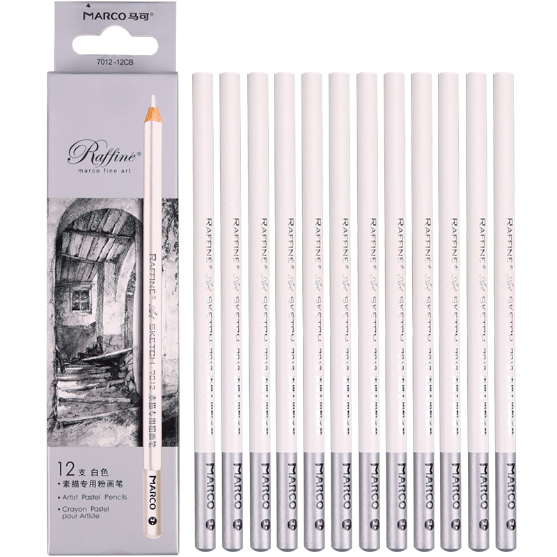 12 stk / kasse marco kunstner skitse hvid trækul blyant farveblyant til kunst grafit fremhæve giftfri tegning blyanter værktøjssæt: Default Title