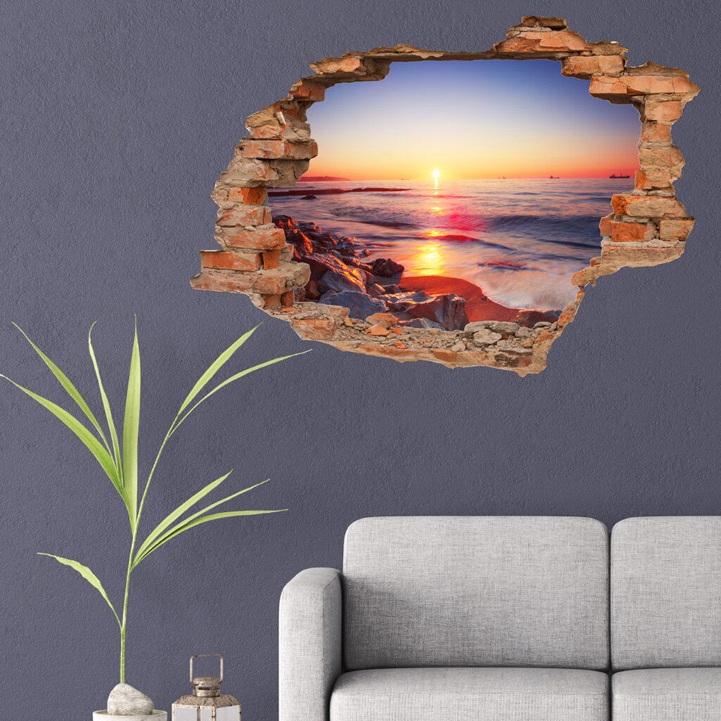 3D Window Sea View Removable Art Decal Mural Wallpaper Wall Stickers Living Room Bedroom decoration Wall Stickers для кухни: E1PC