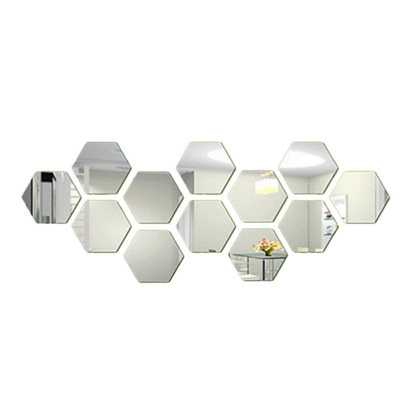 12 pièces/ensemble bricolage 3D miroir autocollant mural hexagone décor à la maison miroir décor autocollants Art mur chambre décoration auto-adhésif autocollants: 82x82 cm / Bronze