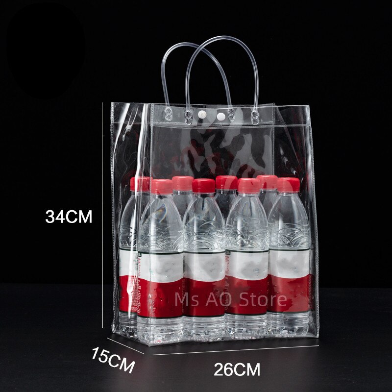 10/20 stks/partij Transparant Zacht PVC Tote Verpakking Zakken met Handlus Doorzichtige Plastic Handtas Cosmetische Tas: Blauw / 9.5x9.5x11 cm
