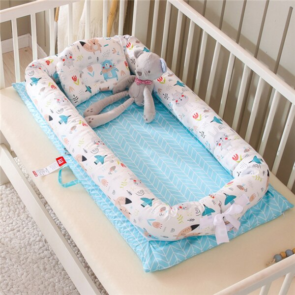 Portable Baby Bionic Bed Cotton Cradle Baby Bassinet Bumper Folding Sleep Nest for Toddler Newborn Play Mat Travel Bed: Blue