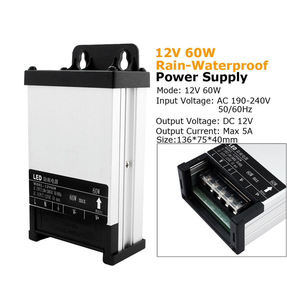 Outdoor Power Supply 12 Volt Transformer 220V AC to 12V 5A 60W 100W 20A 33A Rainproof 12V Power Supply Unit for LED Strip
