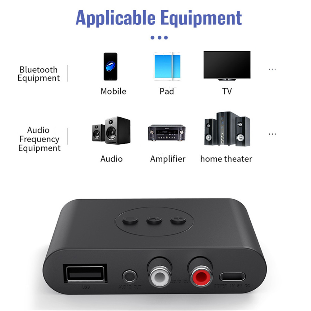 Receptor de Audio NFC Bluetooth 5,0, disco U de 3,5mm AUX RCA, adaptador inalámbrico de música estéreo USB con micrófono para Kit de coche, amplificador de altavoz