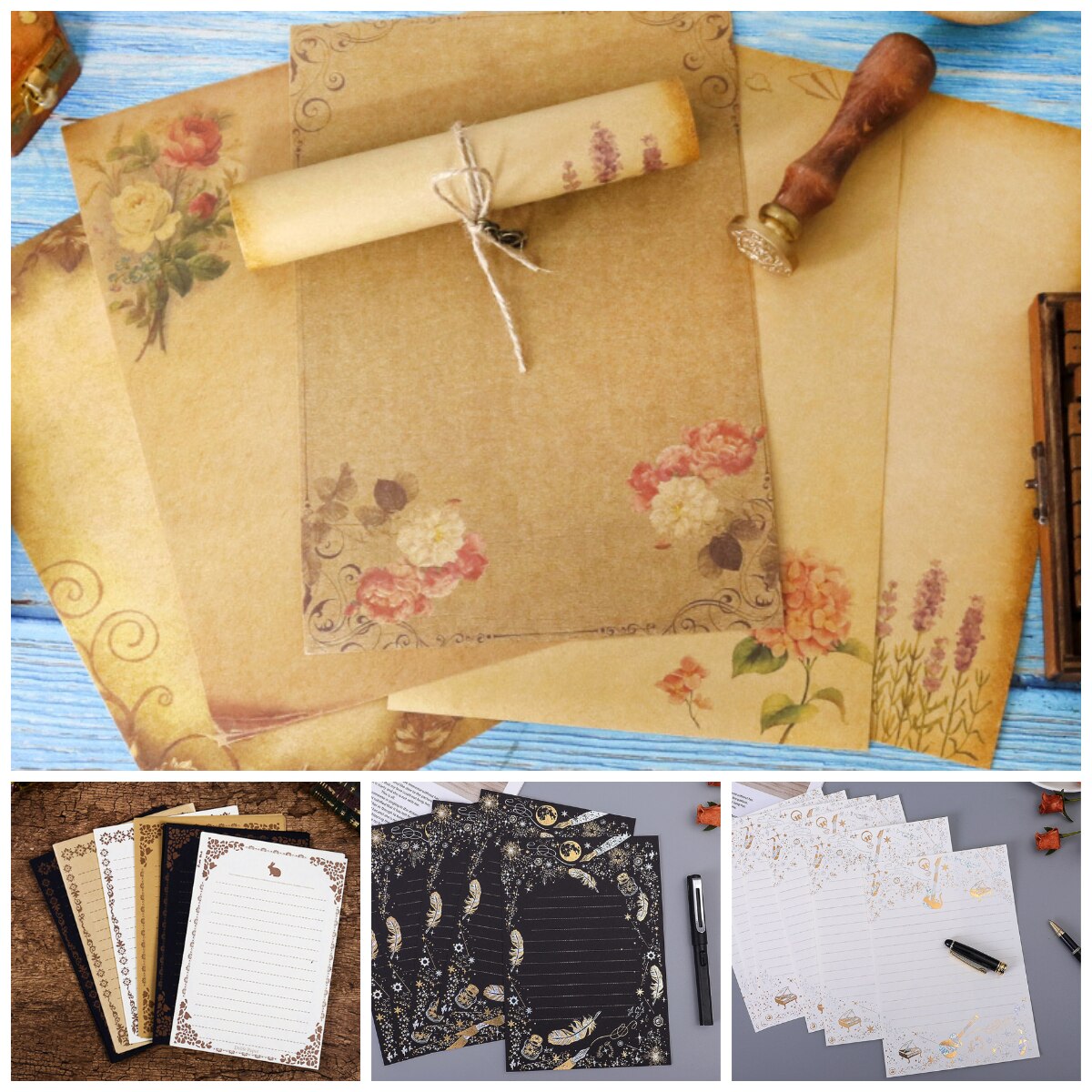 8 Sheets Kraft Vintage Writing Paper Flower Brown Letter Paper Romantic Greeting Letter Paper Writing Paper
