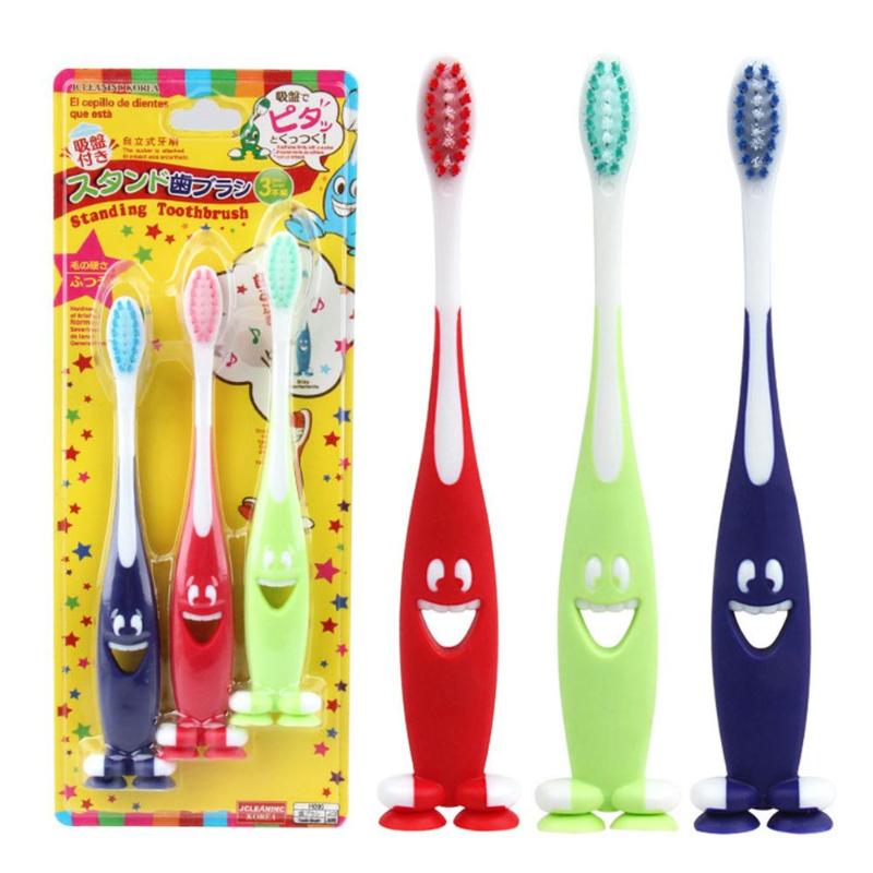 3pcs/Set Ultra Soft Bristles Kids Cartoon Smile Antibacterial Toothbrushes