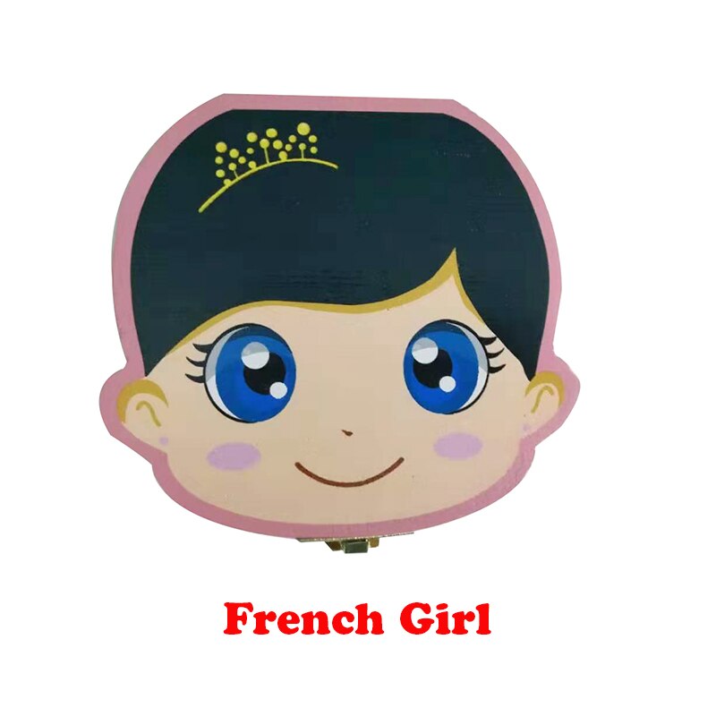 Wooden Baby Tooth Box English Milk Teeth Umbilical Organizer Storage Boys Girls Souvenir Case Baby: French Girl
