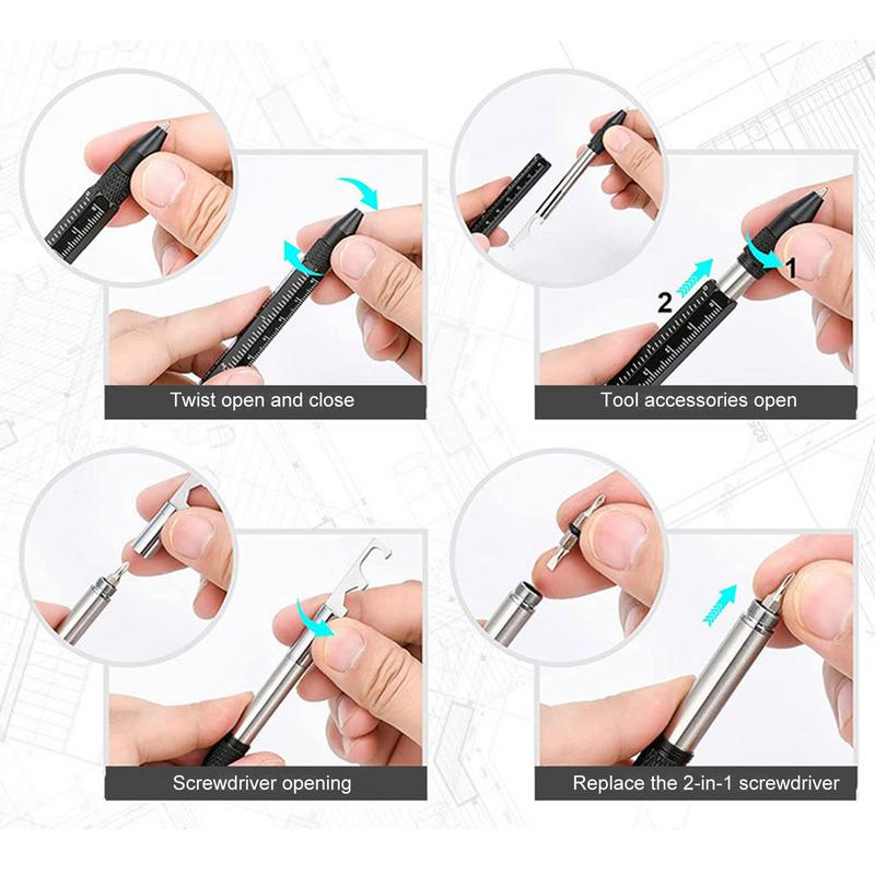 12 in 1 Multifunction Ballpoint Pen with Measure Ruler Emergency Flashlight Screwdriver Bottle Opener Function Unique