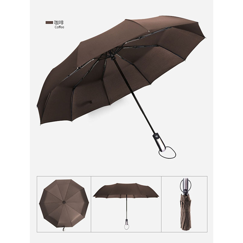 Wind Resistant Folding Automatic Umbrella Rain Women Auto Luxury Big Windproof Umbrellas Rain For Men Black Coating 10K Parasol: Umbrella 1 Brown