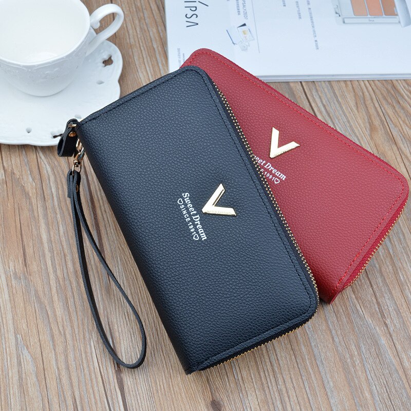 Women&#39;s wallet V Ladies mobile phone bag long ladies clutch bag star Double zipper hand strap bag Multiple color 697