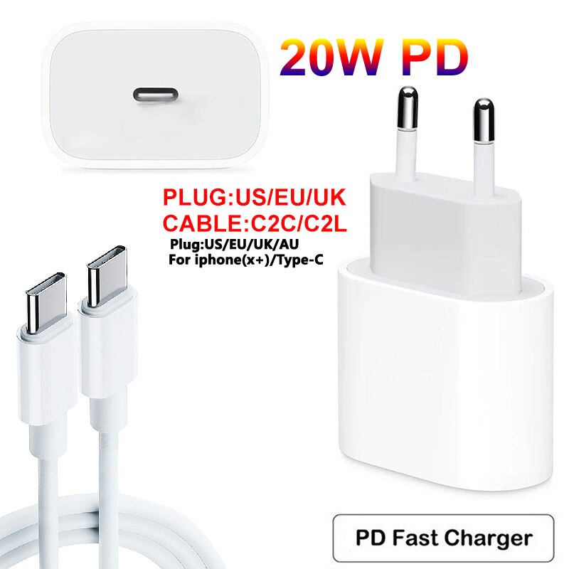 USB-C Typ C Schnelle USB Ladegerät 3,0 QC PD Ladegerät 20W USB kabel EU/uns/AU/UK Stecker USB Für iPhone für Samsung ForXiaomi