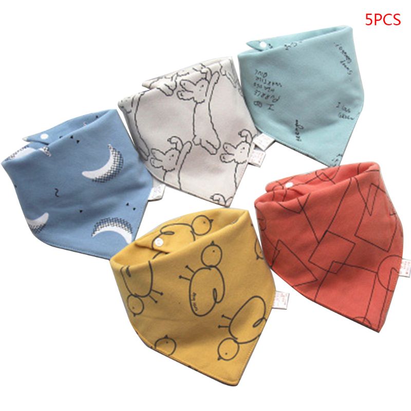 5 Pcs/Pack Baby Feeding Bibs Infant Scarf Towel Bandana Saliva Triangle Dribble Lovely And Colorful Cartoon Printing