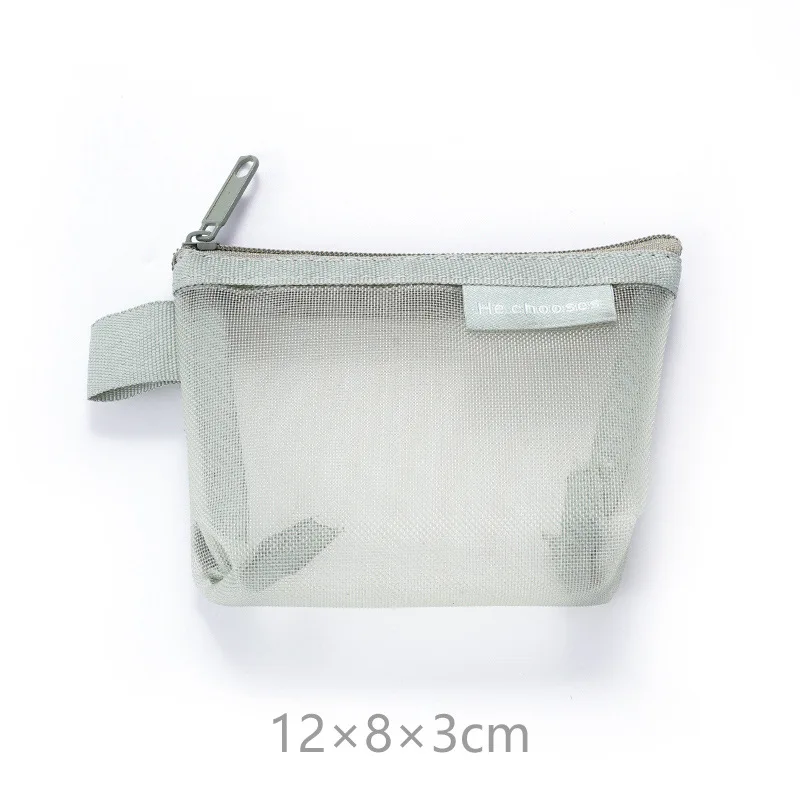 Mini Clear Nylon Mesh Cosmetic Bags Cute Women Small Lipstick Makeup Bags Pouch Data Line Key Earphone Organizer Case: Pink