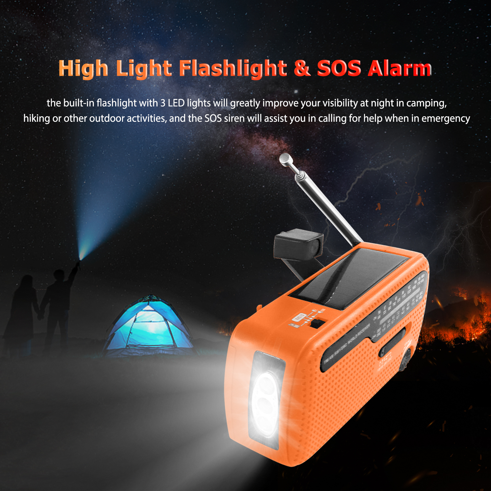 Emergency Radio Hand Crank Solar Radio 1200mAh Rechargeable Power Bank LED Flashlight AM / FM / SW1 / SW2 World Band Receiver