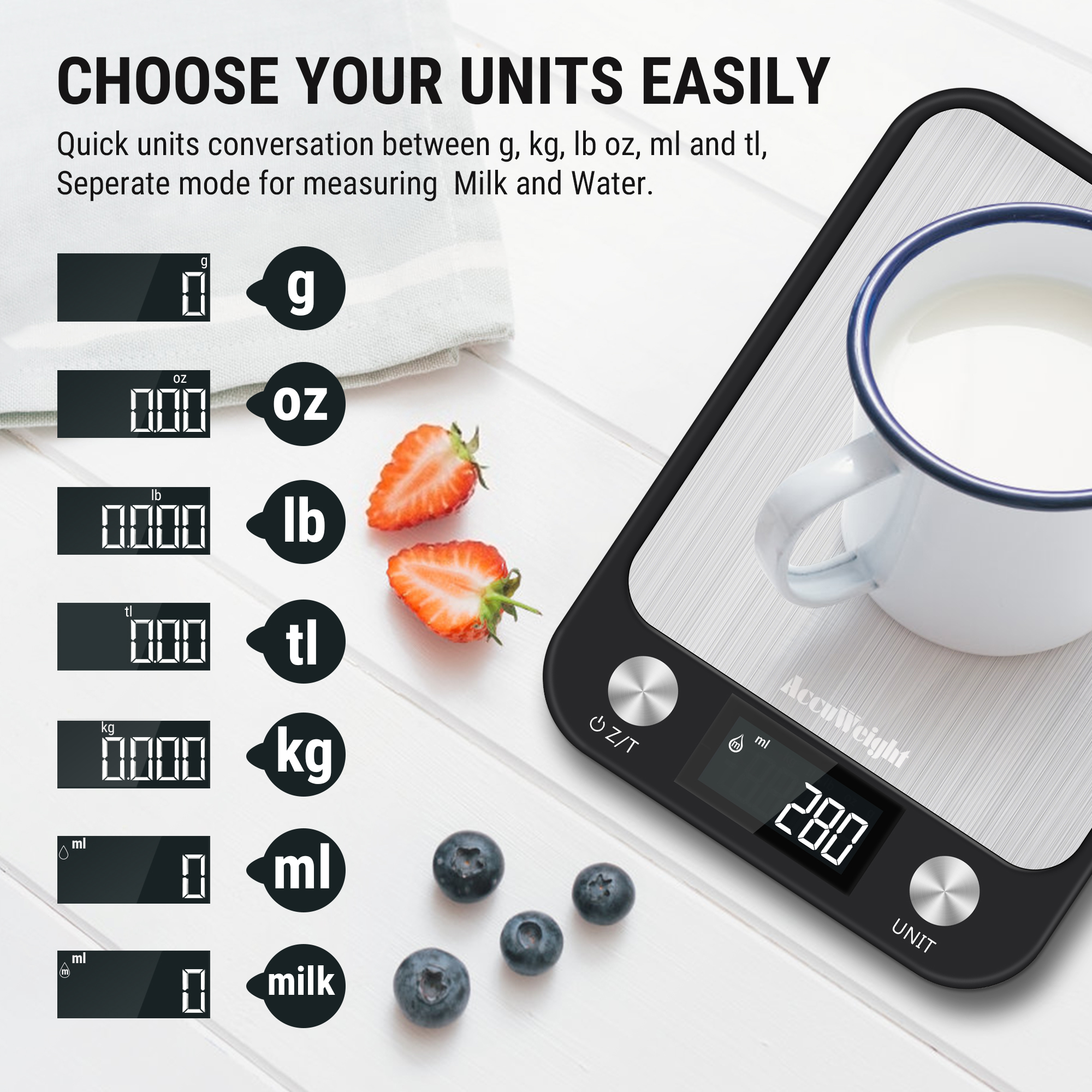 Accuweight-báscula Digital de cocina CX2018, balanza de acero inoxidable para pesar alimentos, herramienta de cocina con Sensor de alta precisión, 10KG