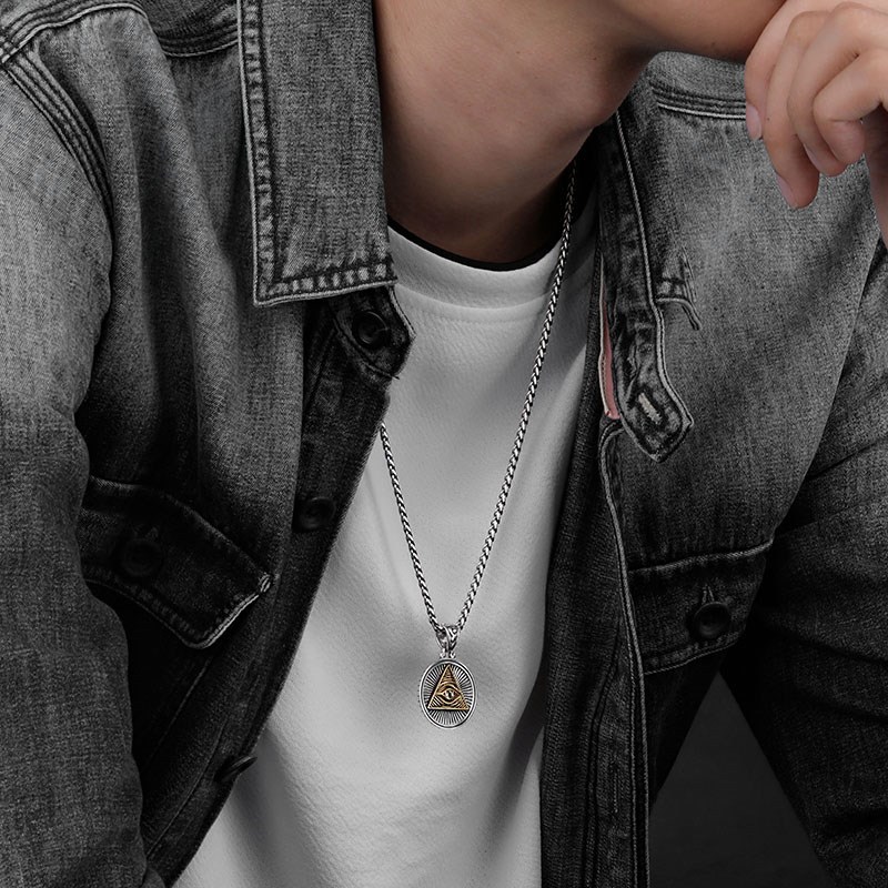 Colgante de Ojo Triangular de Horus con cadena de acero inoxidable, collar de Ojo de Dios, accesorios de joyería urbana a la para hombre