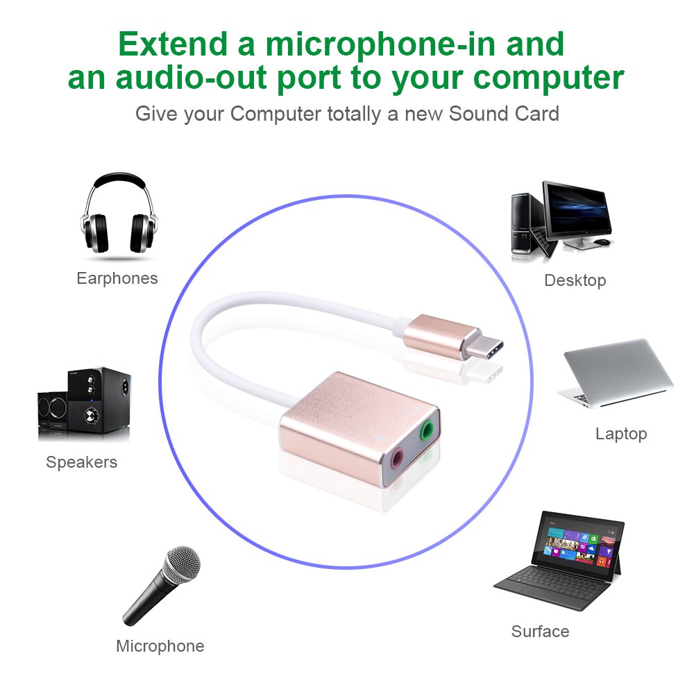 7,1 Tarjeta de sonido externa tipo C USB 3,1 para Macbook Pro Air USB C 3,5mm Audio Jack auriculares Mic adaptador USB-C tarjeta de sonido