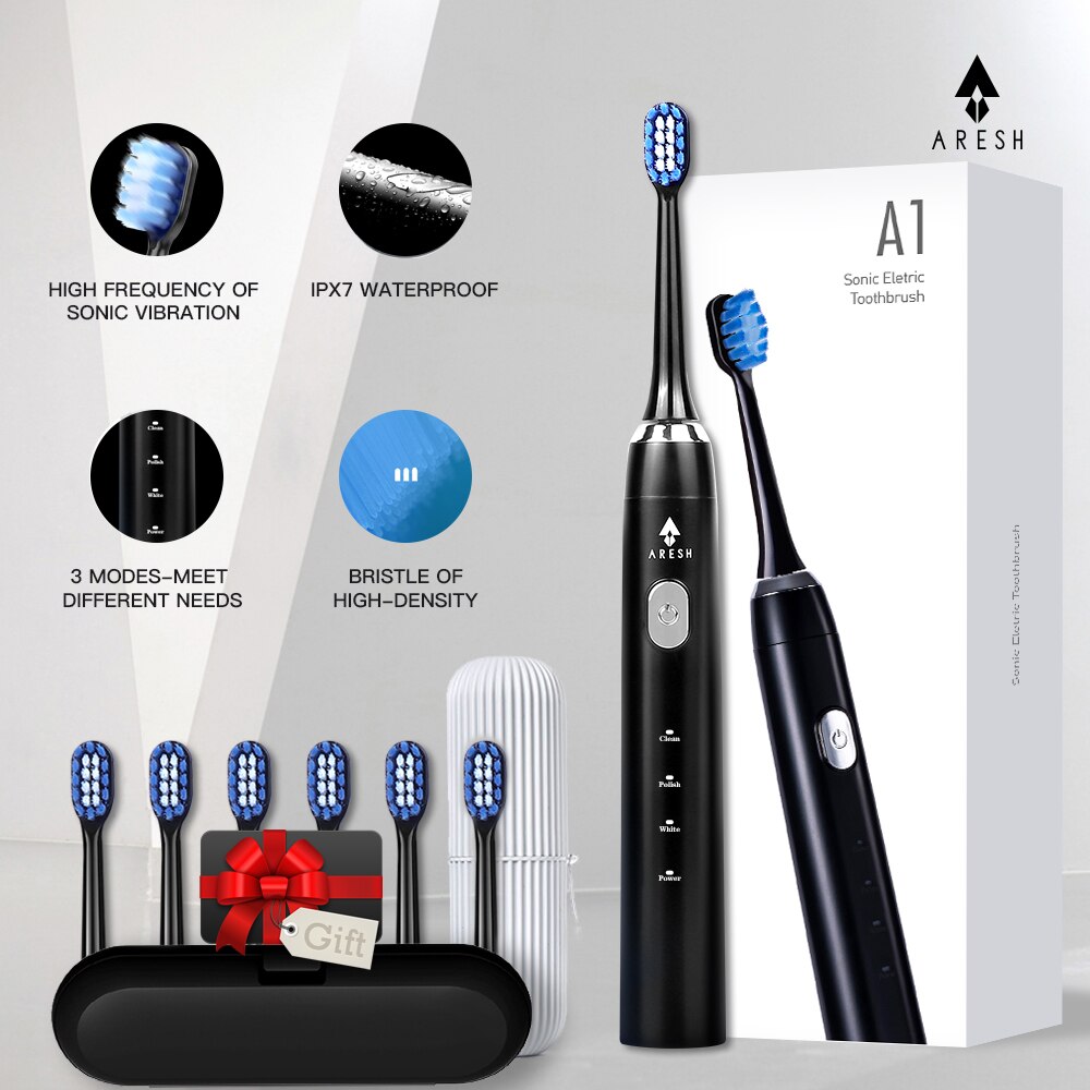 ARESH A1 Electric Toothbrush Smart Rechargeable Sonic Toothbrush 3 Mode Adult Timer IPX7 Waterproof Automatic Ultrasonic Brush