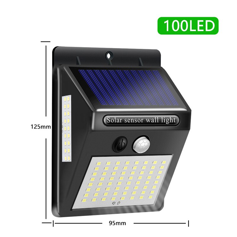 144/100 ah CONDOTTO LA Luce Solare Esterna Solare Della Lampada PIR Sensore di Movimento Ad Energia Solare Luce Del suola IP65 di attraverso Impermeabile Della Parete del portato per il Giardino: 100 LED 1 pezzi