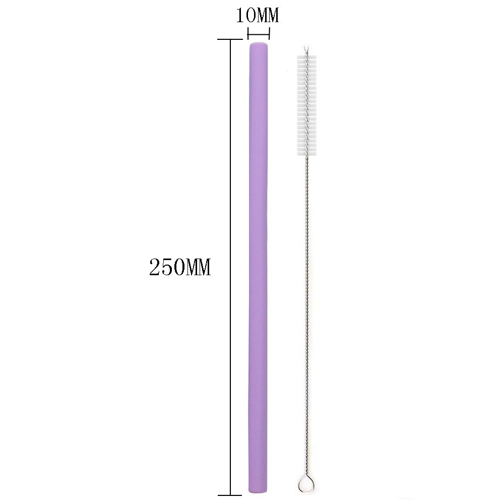 1 stk silikone genanvendeligt sugerør lange fleksible sugerør farverige sugerør brede 10mm smoothie juice sugerør med rensebørster: Lilla lige