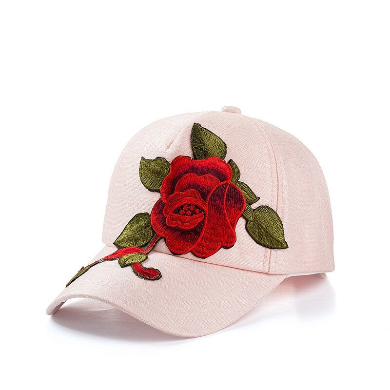 Sombrero de sol bordado para mujer, gorra rosa bordada, gorra de béisbol de protección solar para viajes al aire libre