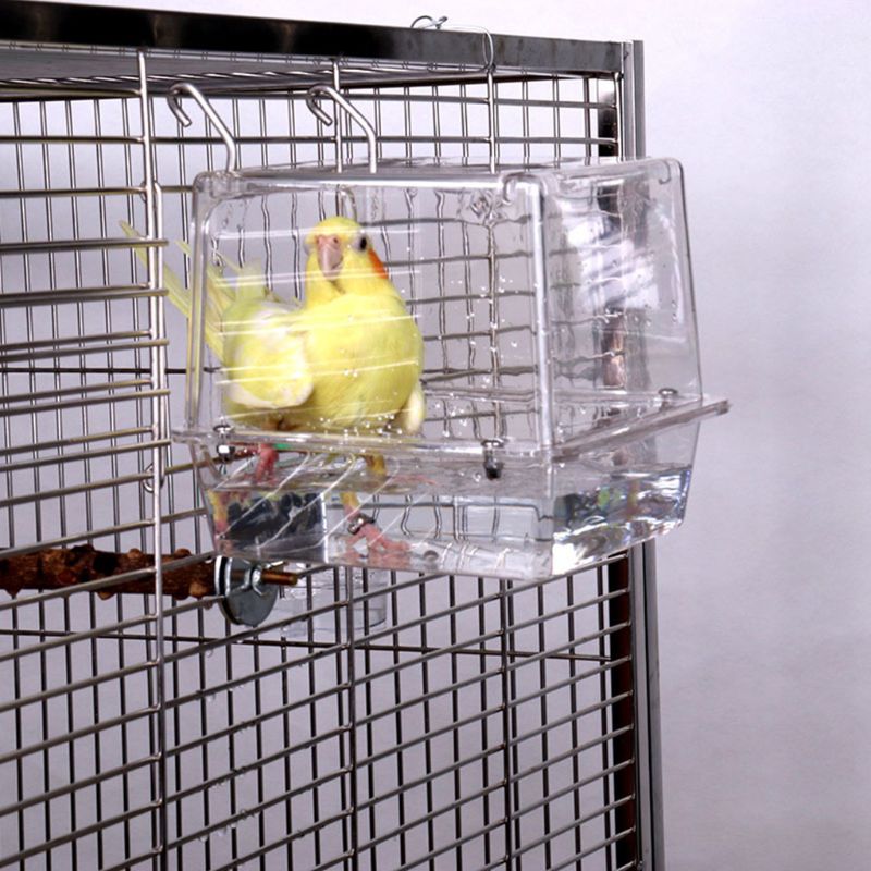 Dobbelt krog hængende opgraderet fuglebad bur justerbart stort med klar udsigt gennemsigtig kæledyr papegøje bad husstand praktisk