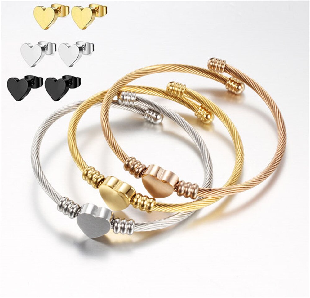 Pulsera de acero inoxidable a la para mujer, colgante de corazón con Cable trenzado, brazalete, brazalete, joyería, brazalete, brazalete de Voor Vrouwen